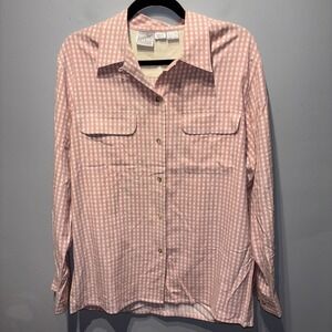 Jacqueline Ferrar Women's Silk Pink Gingham Button-Up‎ Long Sleeve Blouse SzM